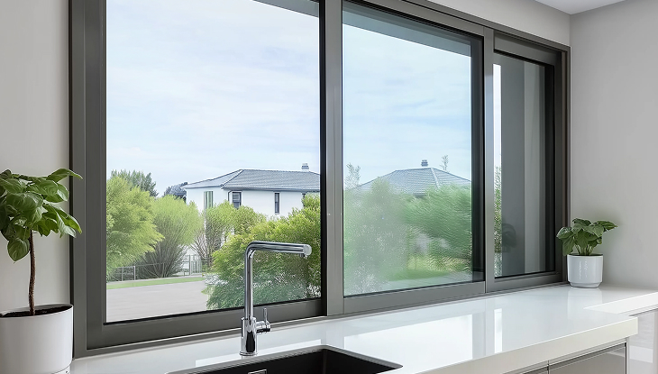 Sliding vinyl windows above kitchen sink